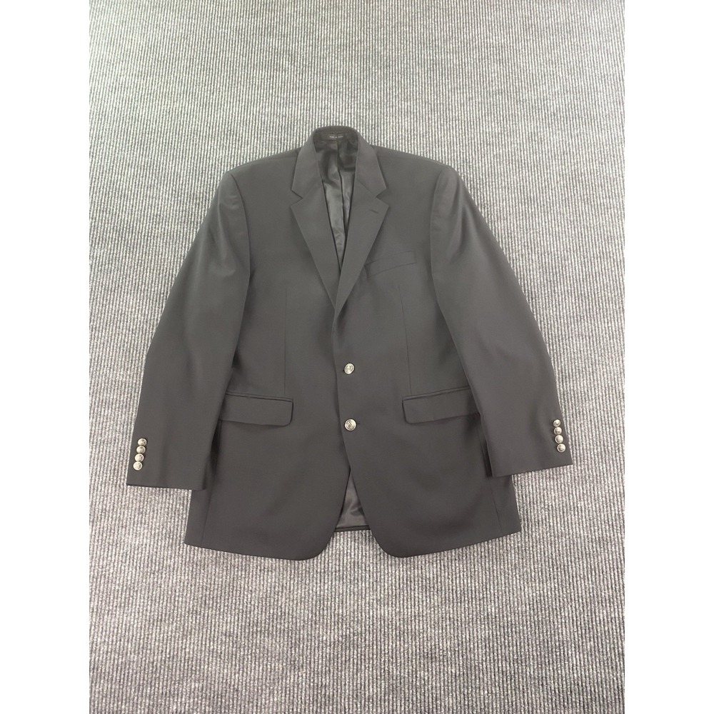 Ralph Lauren Blazer 42 L Black Wool Silver Button Logo University Premium LRL